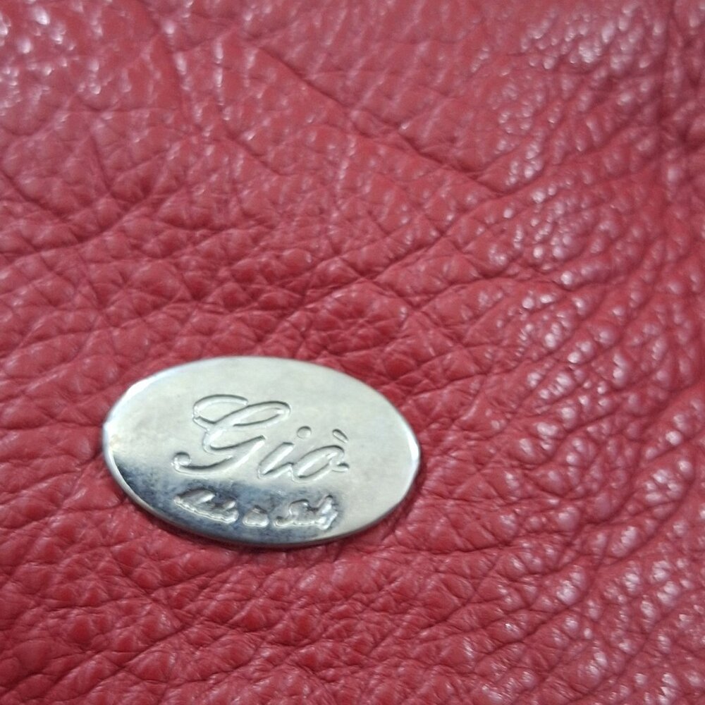 Gio red genuine leather round purse made in Itlay - Picture 2 of 6